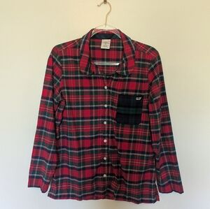 Vineyard Vines Flannel Pajama Top Plaid Red Green Medium